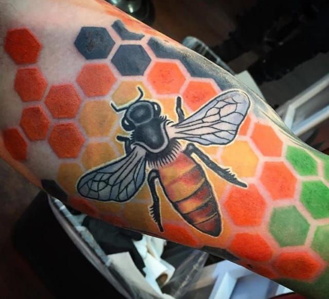 Honey comb tattoo by Cory Cartwright at Portal Tattoo Gallery in Woodstock  Ga  rtattoo