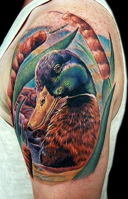 Awesoem Flying Duck Color Ink Tattoo