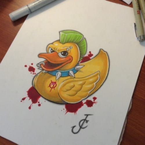Rubber duck tattoo on the ankle