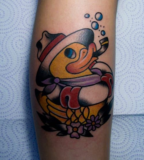 Original neotraditional Rubber Duck by Burnout Ink Tattoo