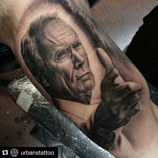 Clint Eastwood portrait tattoo by inkaholiktattoos tattoo clinteastwood  blackandgraytattoo portraittattoo   Portrait Portrait tattoo Black  and grey tattoos