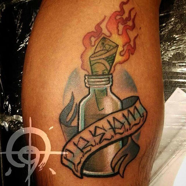 Molotov cocktail done by Criag Lunn at Government street tattoo in  victoria BC Craiglunn  rtraditionaltattoos