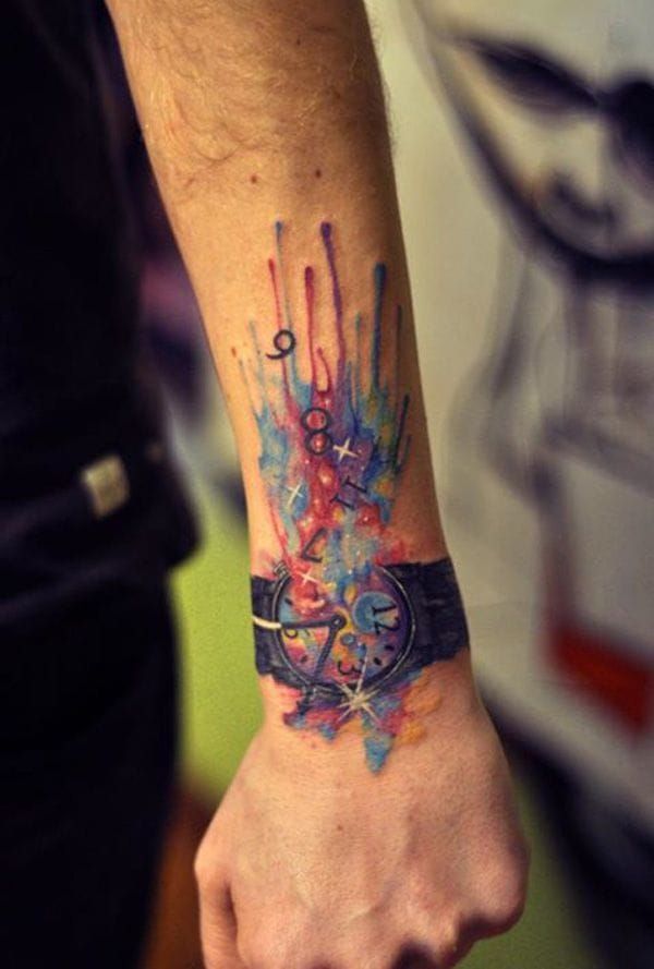 Funky watercolor wrist tattoo!
