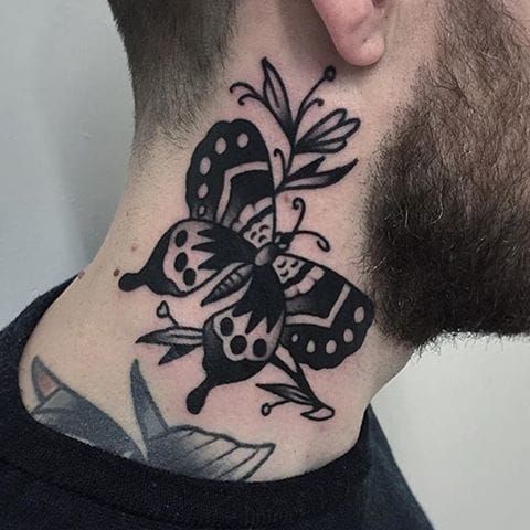 Black butterfly Tattoo on neck