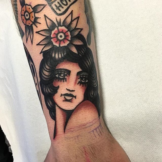 old school girl tattoo