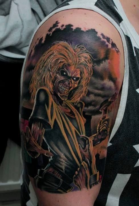 Tattoo uploaded by Xavier  Iron Maiden portrait tattoo by Mario Teide  MarioTeide americantraditional bizarre weird unconventional  traditional ironmaiden portait blackwork  Tattoodo