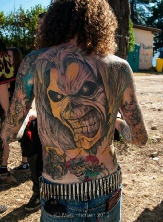 Iron maiden tattoo. This super fan seems to have a whole bunch of Eddie tattoos on his body. Photo from Marc Hansen