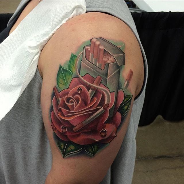 Cigarettes combined with roses by Cory Salls
