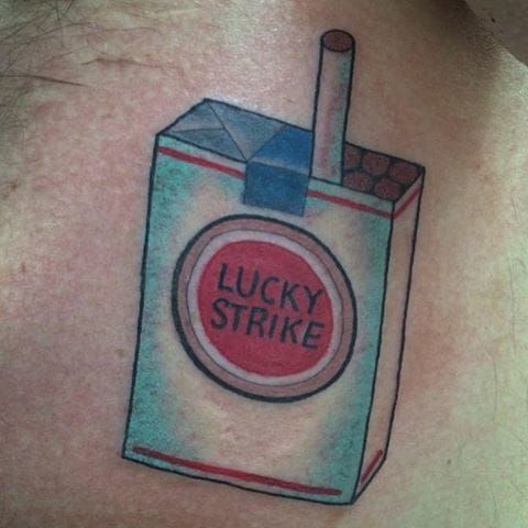 Classic Lucky Strike soft pack tattoo by Ozzie Perez