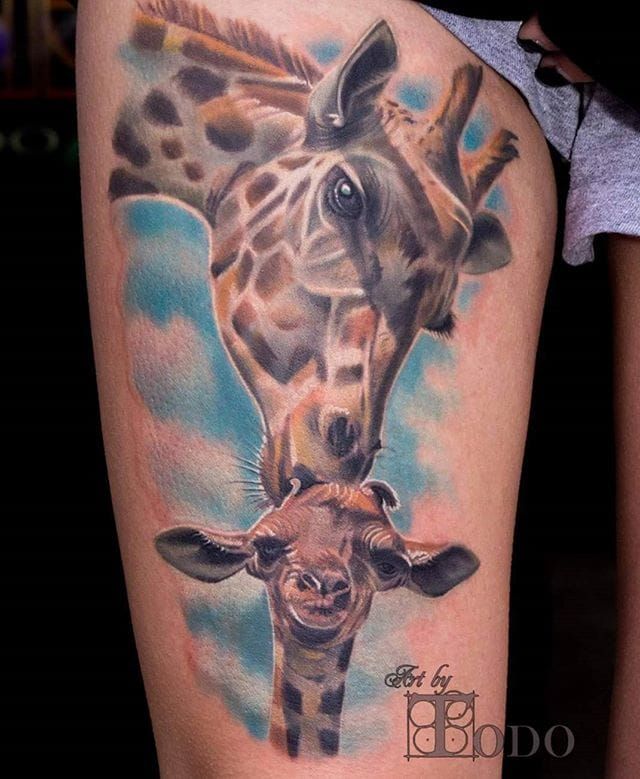 mom and baby giraffe tattoo