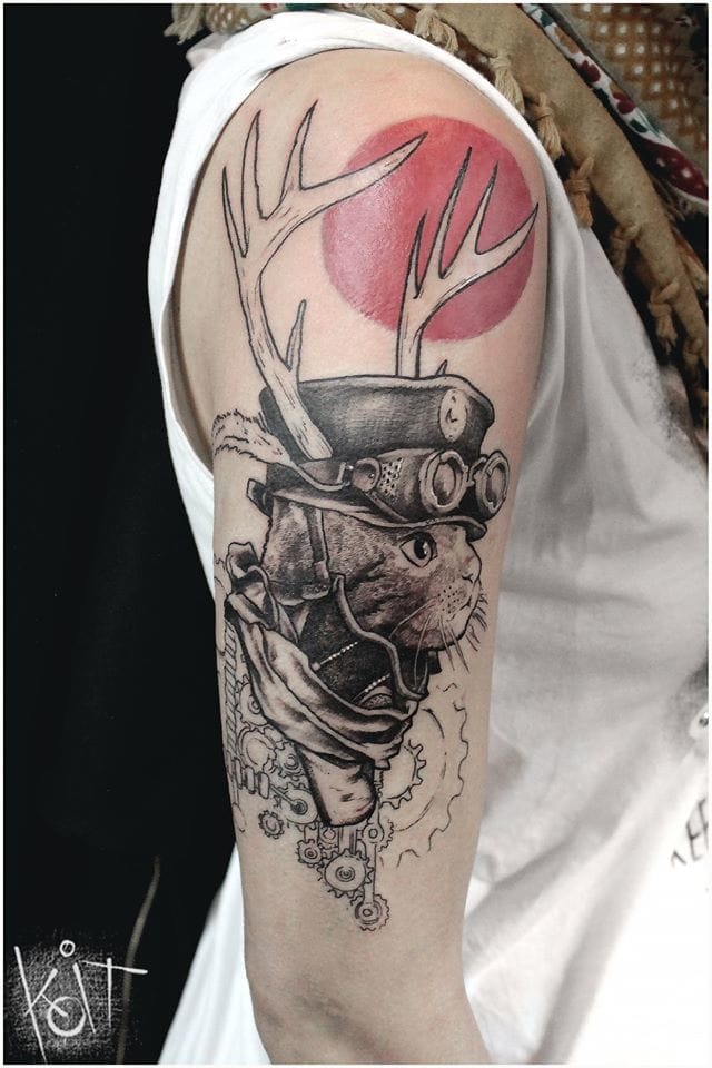 Steampunk cat #Koit #graphictattoos #cattattoos