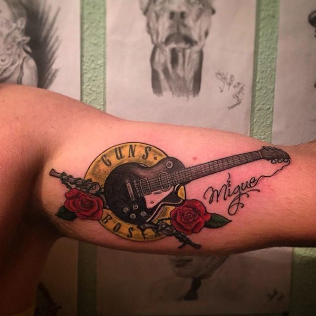 Gun and Roses Temporary Tattoo Sticker  OhMyTat