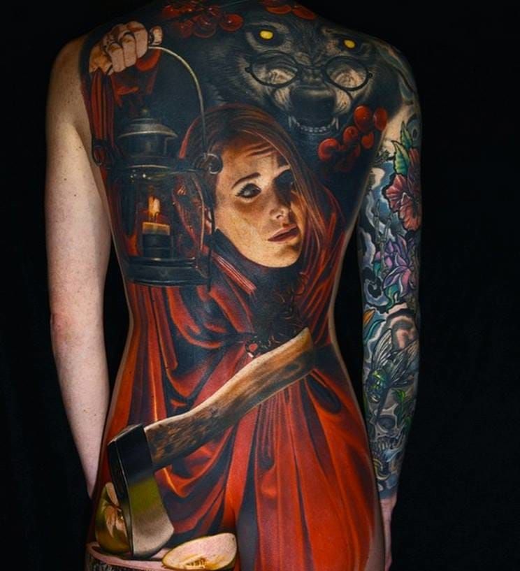 Little red riding hood back tattoo from tattooer nikkohurtado on tattooer  meganjeanmorris Came out amazing littleredridinghood bigbadwolf   By HOUSEINK  Facebook