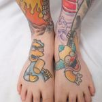From Toe to Thigh Mary's Legs Are Covered With Simpsons Characters! #Simpsons #Krustytheclown #cartoontattoos