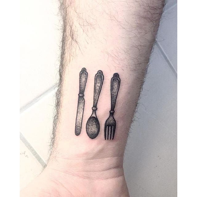 Fork knife and spoon culinary tattoo  Culinary tattoos Cooking tattoo  Chef tattoo