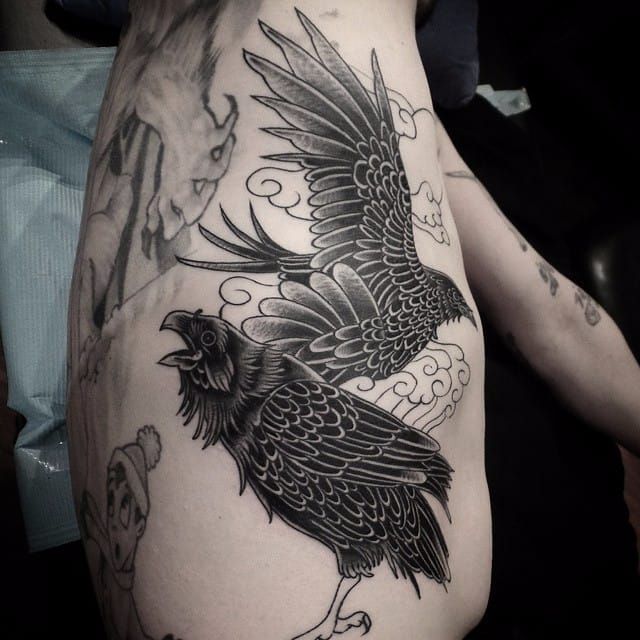 Pin by Joe Howard on Tattoo ideas  Raven tattoo Odins ravens tattoo Odins  ravens