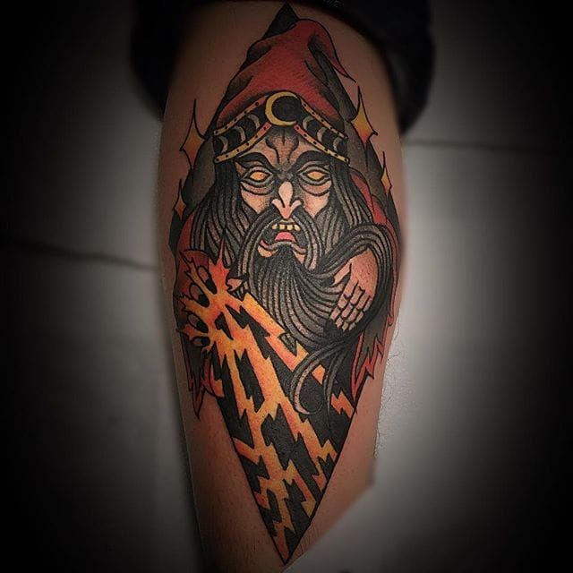 Traditional wizard tattoo flash by Gemma Taylor Instagram truetaylorg  Wizard  tattoo Dark tattoo Tattoo illustration