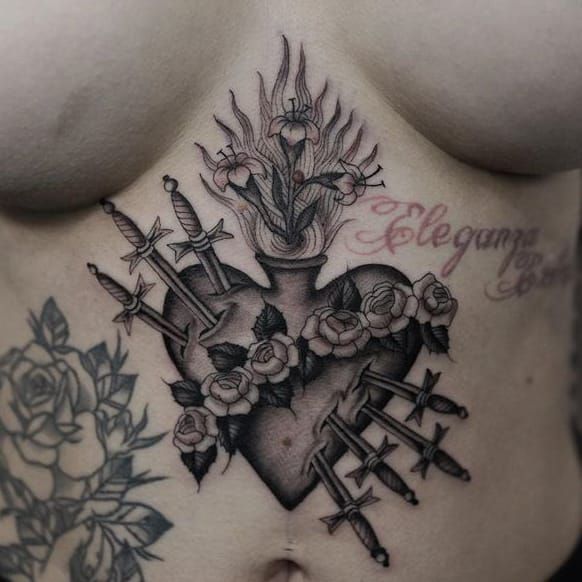 Tattoo uploaded by Eric Aguilar  Black And Grey Sacred Heart Forearm Tattoo   Tattoodo
