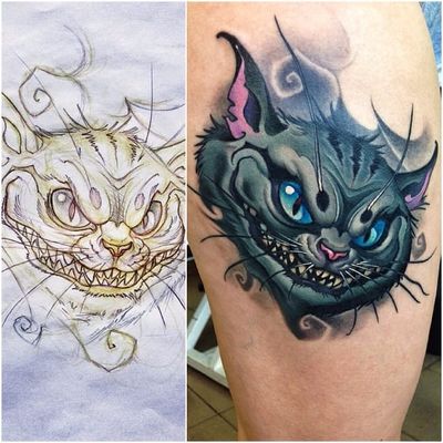 Cheshire Cat tattoo by Turyanskiy. #cheshirecat #aliceinwonderland #alicemadnessreturns