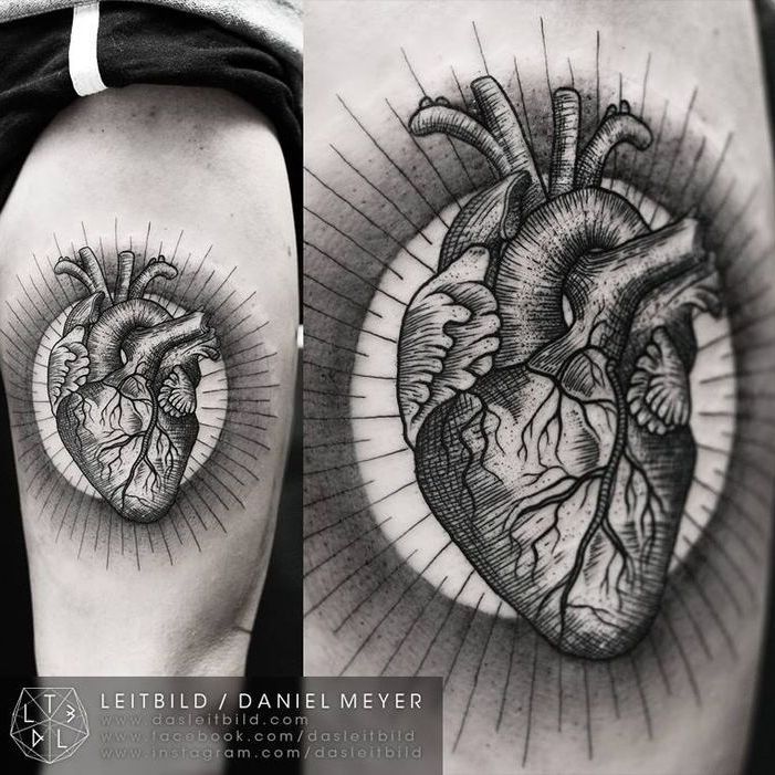 Black anatomical heart tattoo on the chest  Tattoogridnet