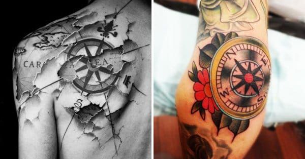 Compass on Elbow Tattoo Idea  Rose tattoos for men Elbow tattoos  Traditional compass tattoo