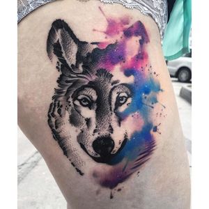 Watercolor Wolf Tattoo by Aleksandra Kozubska #watercolorwolf #wolf #watercolor #AleksandraKozubska
