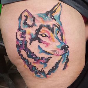 Watercolor Wolf Tattoo by Brit Tigera #watercolorwolf #wolf #watercolor #BritTigera