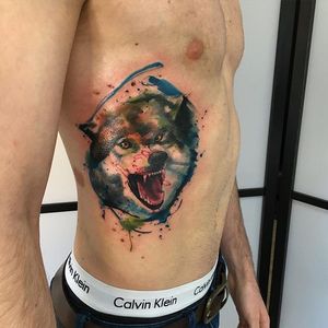 Watercolor Wolf Tattoo by Emrah de Lausbub #watercolorwolf #wolf #watercolor #EmrahdeLausbub