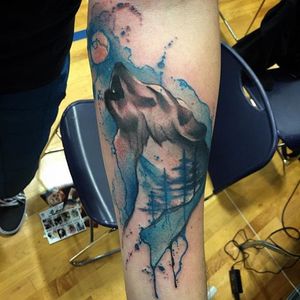 Watercolor Wolf Tattoo by Krist Karloff #watercolorwolf #wolf #watercolor #KristKarloff