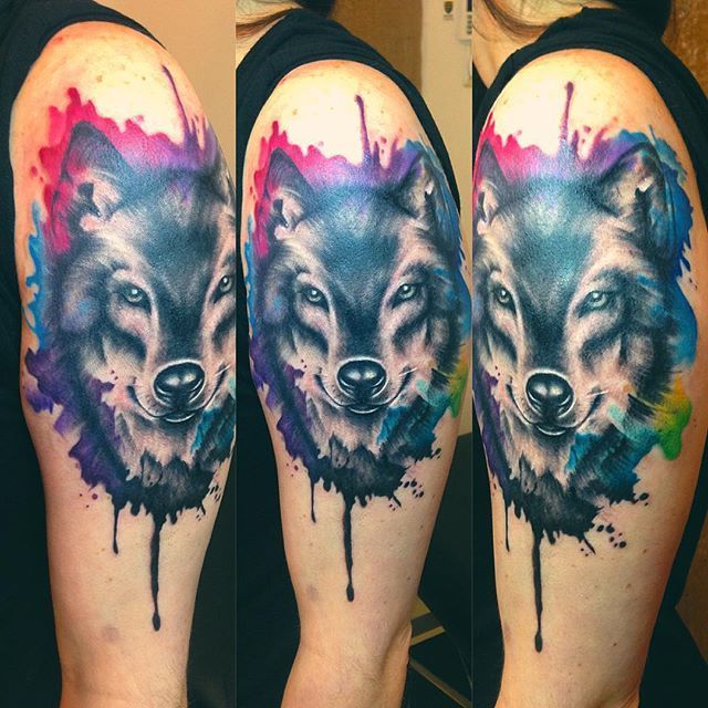 Tattoo realism and watercolor wolf  rtattoo