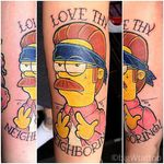 Ned Flanders Tattoo by Walle Big-W #NedFlanders #theSimpsons #SimpsonsTattoos #WalleBigW #Simpsons