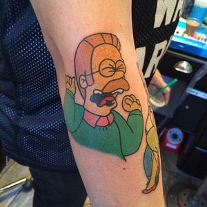 Ned Flanders Tattoo by Michael Manarino #NedFlanders #theSimpsons #SimpsonsTattoos #MichaelManarino #Simpsons
