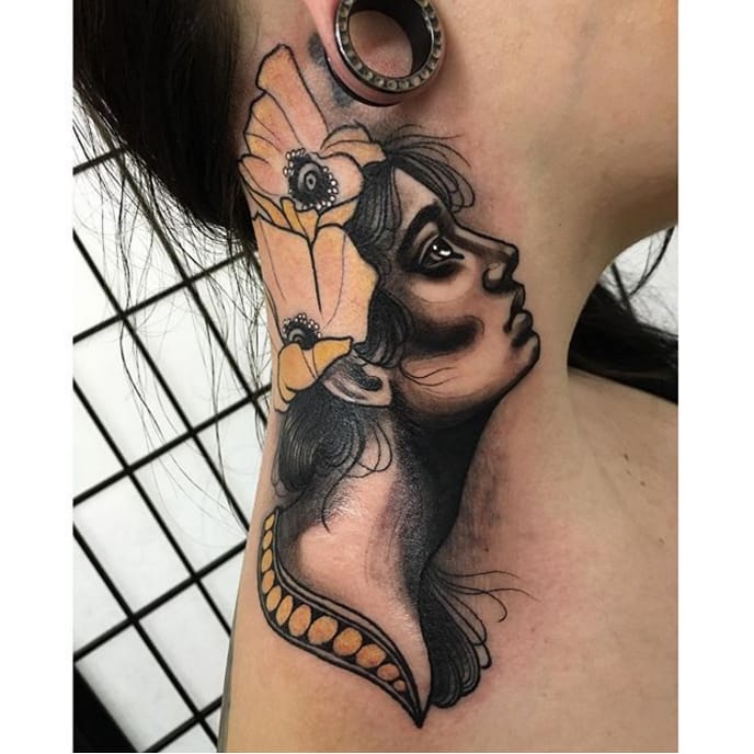 Neorealism Cyborg Lady face  Did this tattoo with jordim4l  He  did the red and turquoise robot and I did the neotrad lady and  Instagram