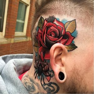 Behind the ear rose tattoo by Matt Webb #MattWebb #rose #neotraditional #roses