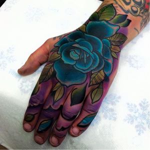 Hand rose tattoo by Matt Webb #MattWebb #rose #neotraditional #roses #hand
