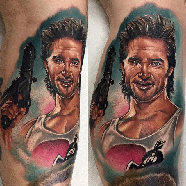 Kurt Russell Tattoo by Audie Fulfer jr #KurtRussell #actionhero #movietattoos #portrait #AudieFulferJr