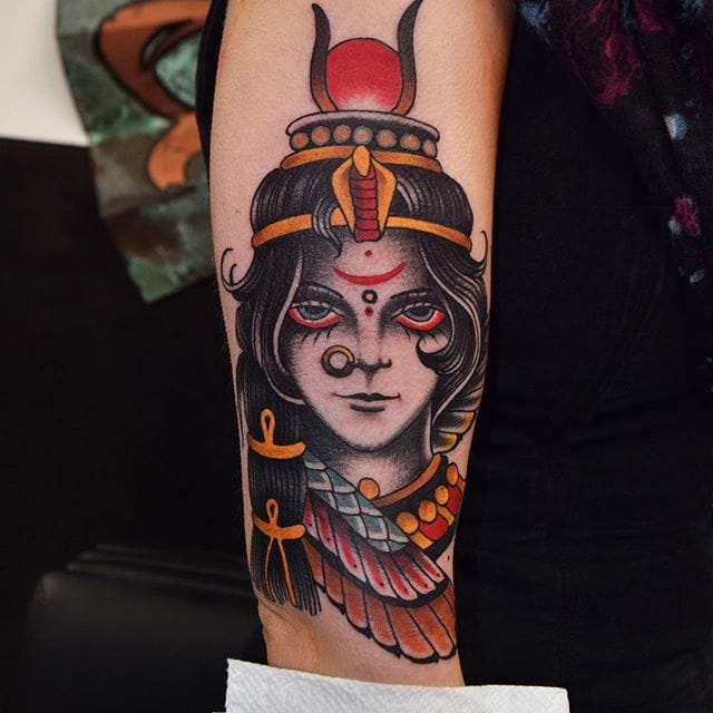 Lady head tattoo by @herbxauerbach #ladyhead #traditional #lady #girlhead