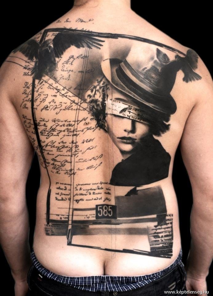 Trash Polka style tattoo