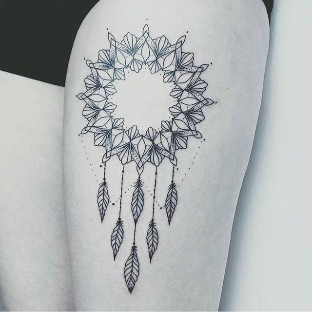 Tattoo uploaded by Xavier • Simple dreamcatcher design by Frauke Katze. # dreamcatcher #popular #trend #subtle #mandala #nativeamerican • Tattoodo