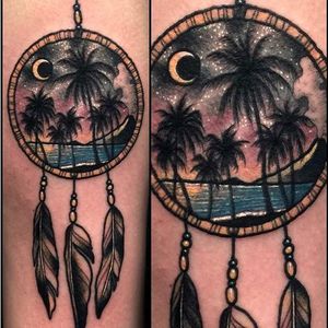 Dreamcatcher tattoo by Varo. #dreamcatcher #popular #trend #landscape #beach #nativeamerican