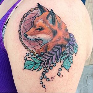 Dreamcatcher fox tattoo by Tyler Loube. #dreamcatcher #popular #trend #fox #nativeamerican