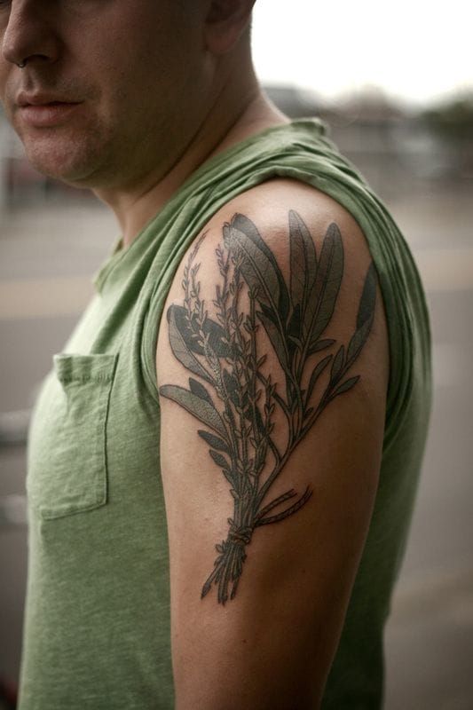 Bundle of aromatic herbs. A great cook tattoo? By Alice too.