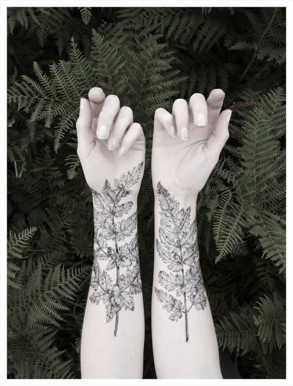 Botanical tattoo design inked on the right forearm and wrist by Finley  Jordan  Botanical tattoo design Botanical tattoo Fern tattoo