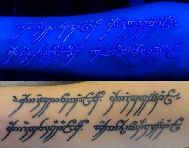 Here's a Lord of the Rings-inspired tattoo quote which glows under black light. Looks cool!
