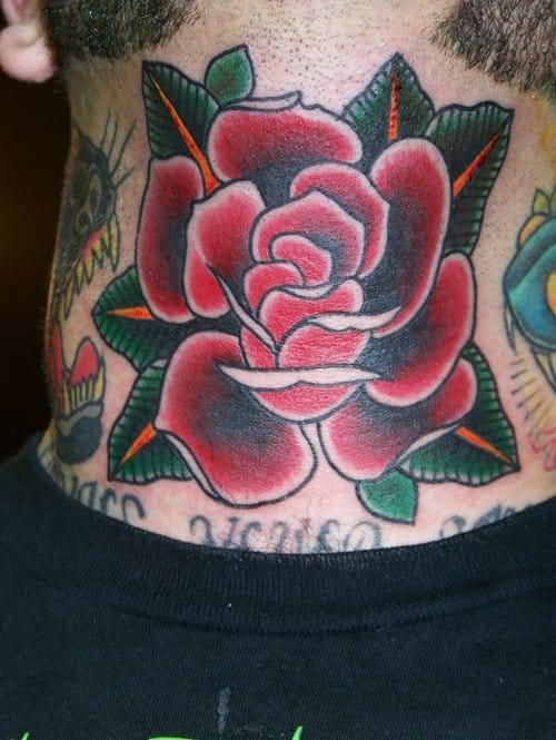 Beautiful rose tattoo by Lango #neck #rose #traditional #Lango