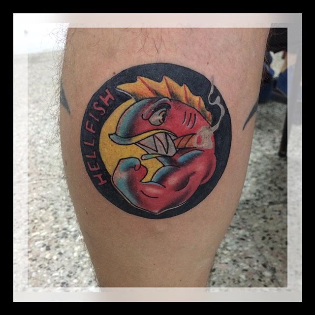 My first tattoo Flying Hellfish done by Steve at Triple Moon Tattoo in  Raleigh NC  rtattoos