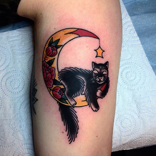 32 Magical Cat Moon Tattoo Designs for Men and Woman  Inku Paw