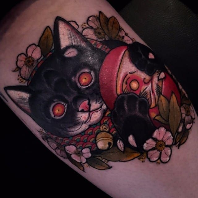 Japanese Cat Tattoo Idea  BlackInk