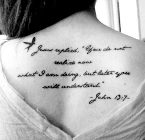 Girls rock tattoos, even a big tattoo on the back. Trust His plan, easier said then done but it can be done. Maybe a tattoo like hers would be a good reminder.