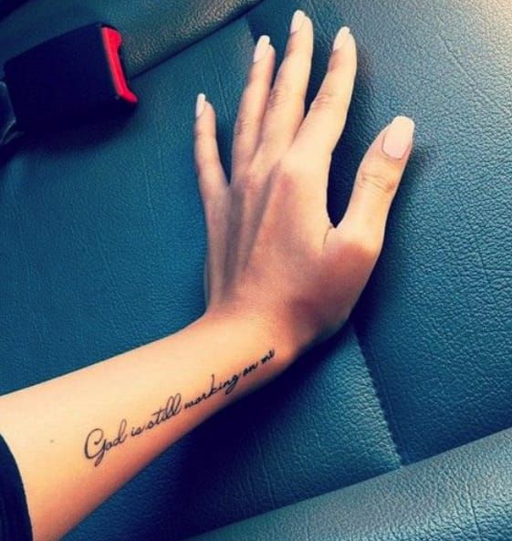 Inner forearm, love how the script looks handwritten and elegant. A tribute to Philippians 1:6.